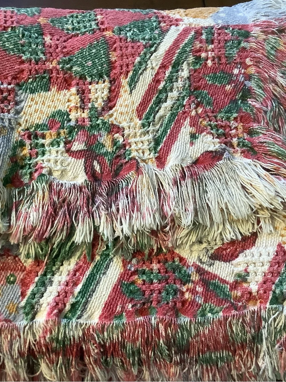 Christmas Poinsettia & Santa Woven Holiday Throw - Red, Green, Cream